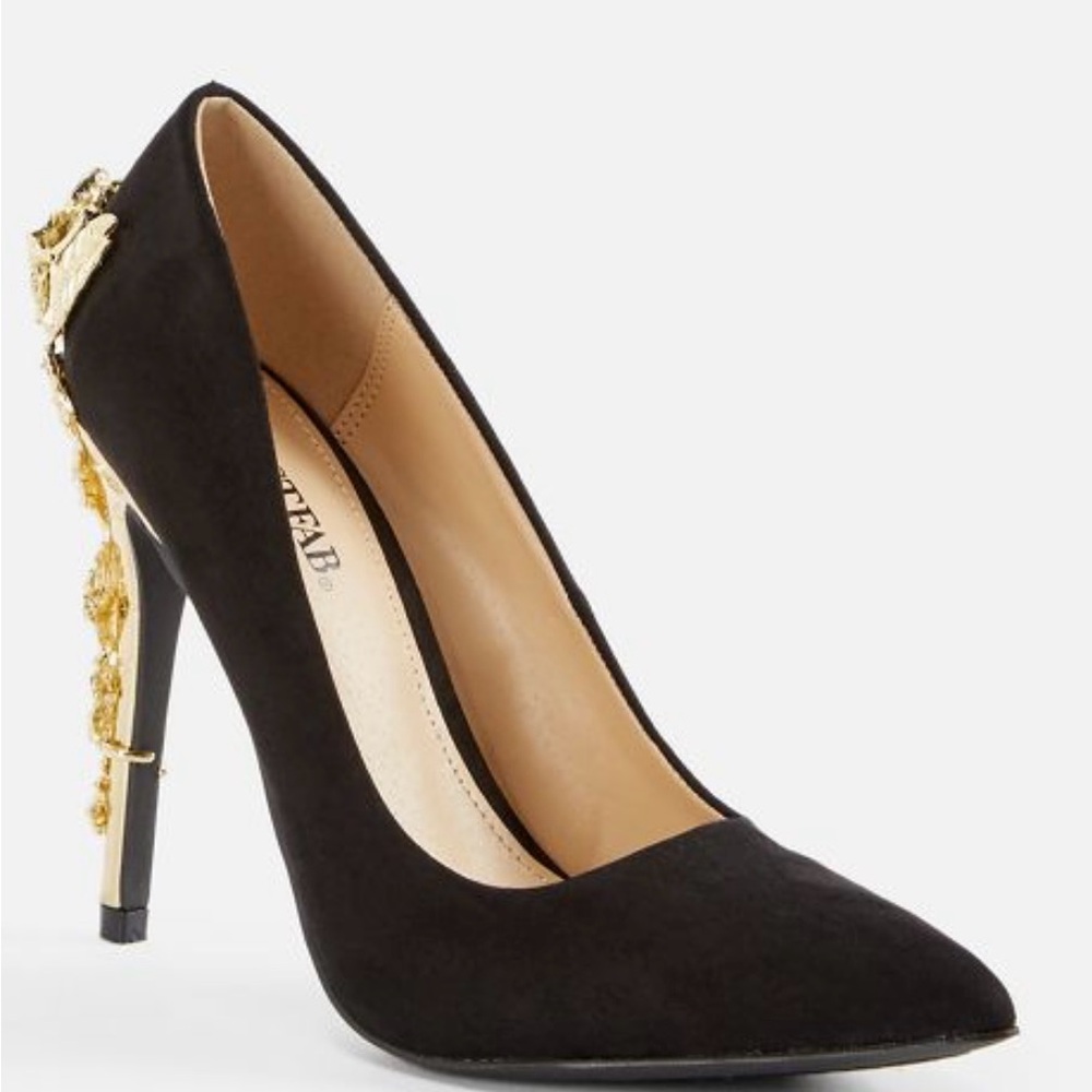 Black Heels with gold/metallic design on Heel.